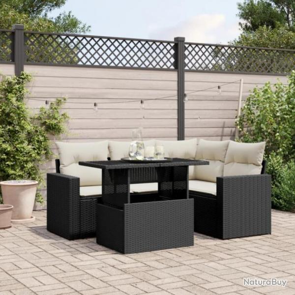 Salon de jardin 5 pcs avec coussins noir rsine tresse