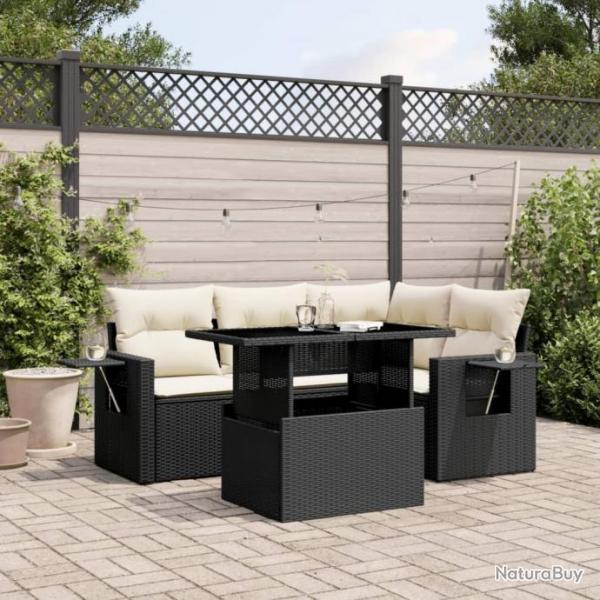 Salon de jardin 5 pcs avec coussins noir rsine tresse