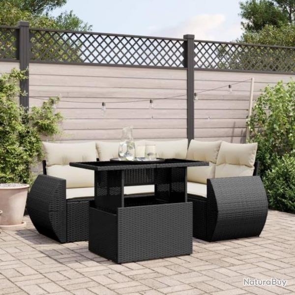 Salon de jardin 5 pcs avec coussins noir rsine tresse