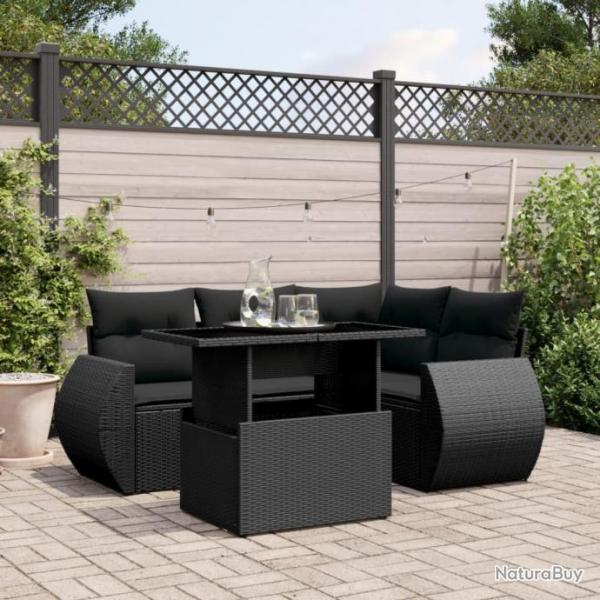 Salon de jardin 5 pcs avec coussins noir rsine tresse