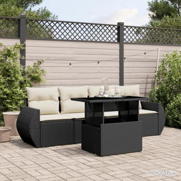 Salon de jardin 5 pcs avec coussins noir rsine tresse