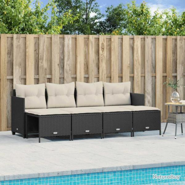 Salon de jardin 5 pcs avec coussins noir rsine tresse