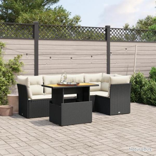 Salon de jardin 5 pcs avec coussins noir rsine tresse