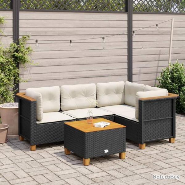 Salon de jardin 5 pcs avec coussins noir rsine tresse