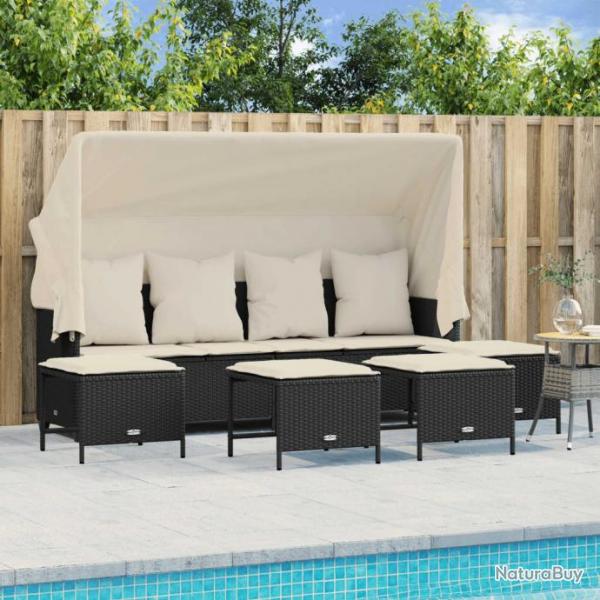 Salon de jardin 5 pcs avec coussins noir rsine tresse