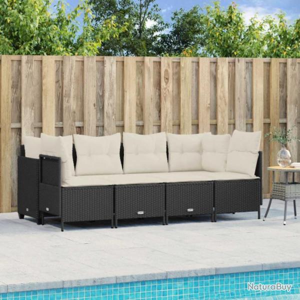 Salon de jardin 5 pcs avec coussins noir rsine tresse