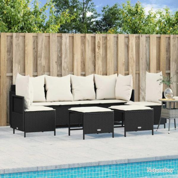 Salon de jardin 5 pcs avec coussins noir rsine tresse