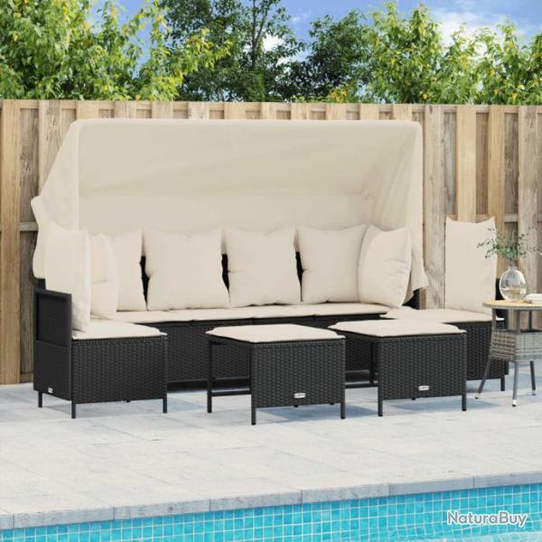 Salon de jardin 5 pcs avec coussins noir rsine tresse