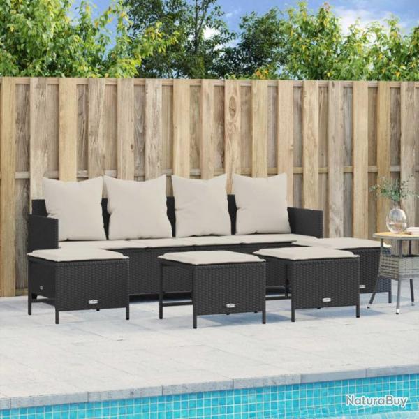 Salon de jardin 5 pcs avec coussins noir rsine tresse