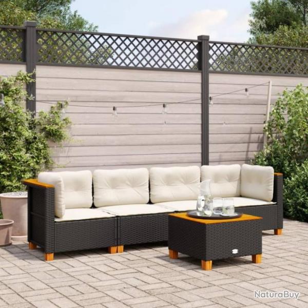 Salon de jardin 5 pcs avec coussins noir rsine tresse