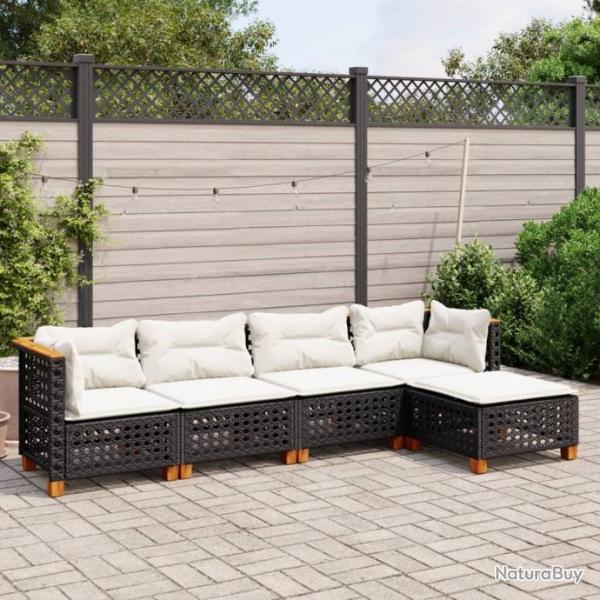 Salon de jardin 5 pcs avec coussins noir rsine tresse