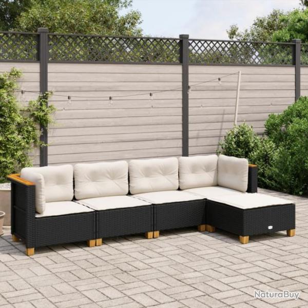 Salon de jardin 5 pcs avec coussins noir rsine tresse