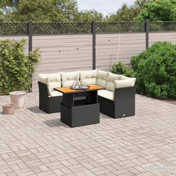 Salon de jardin 5 pcs avec coussins noir rsine tresse