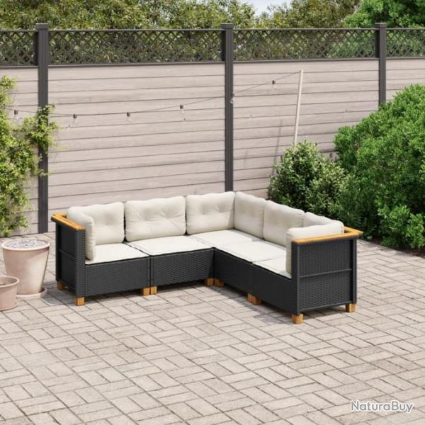 Salon de jardin 5 pcs avec coussins noir rsine tresse