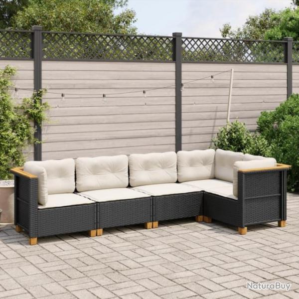 Salon de jardin 5 pcs avec coussins noir rsine tresse