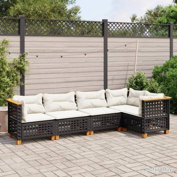 Salon de jardin 5 pcs avec coussins noir rsine tresse