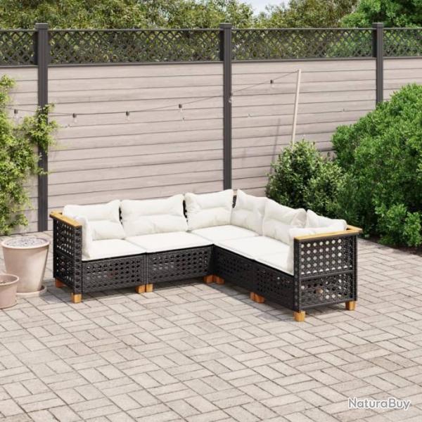 Salon de jardin 5 pcs avec coussins noir rsine tresse