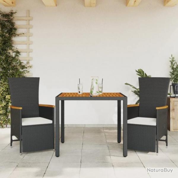 Ensemble  manger de jardin avec coussins 3 pcs Noir