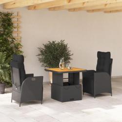 Ensemble à manger de jardin avec coussins 3 pcs Noir