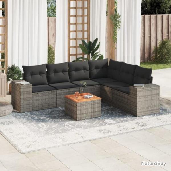 Salon de jardin avec coussins 7 pcs gris rsine tresse