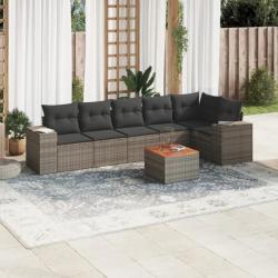 Salon de jardin avec coussins 7 pcs gris résine tressée