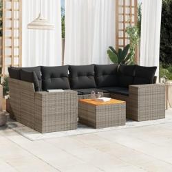 Salon de jardin avec coussins 7 pcs gris résine tressée