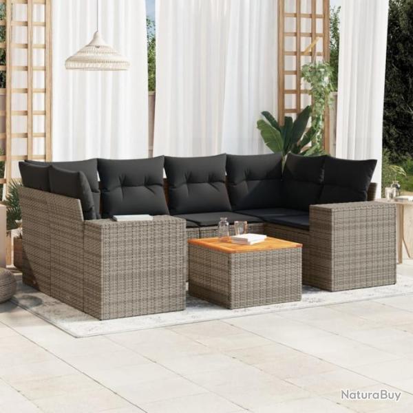 Salon de jardin avec coussins 7 pcs gris rsine tresse