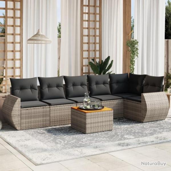 Salon de jardin avec coussins 7 pcs gris rsine tresse