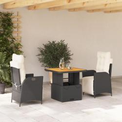 Ensemble à manger de jardin avec coussins 3 pcs Noir