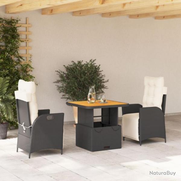 Ensemble  manger de jardin avec coussins 3 pcs Noir