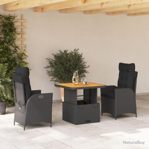 Ensemble  manger de jardin avec coussins 3 pcs Noir