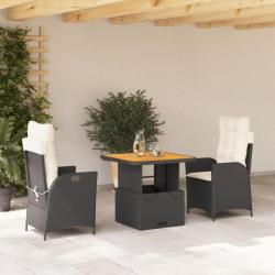 Ensemble à manger de jardin avec coussins 3 pcs Noir