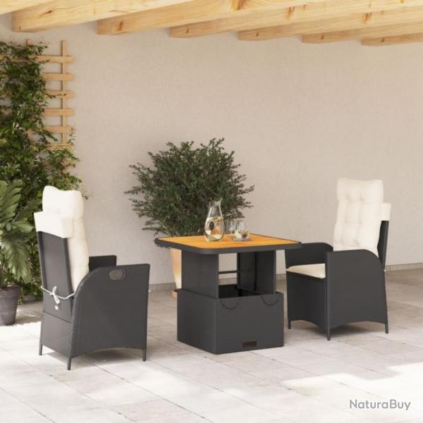 Ensemble  manger de jardin avec coussins 3 pcs Noir