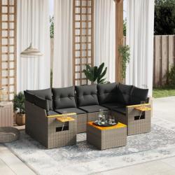 Salon de jardin avec coussins 7 pcs gris résine tressée