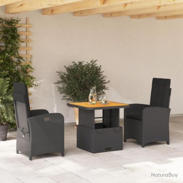 Ensemble  manger de jardin avec coussins 3 pcs Noir