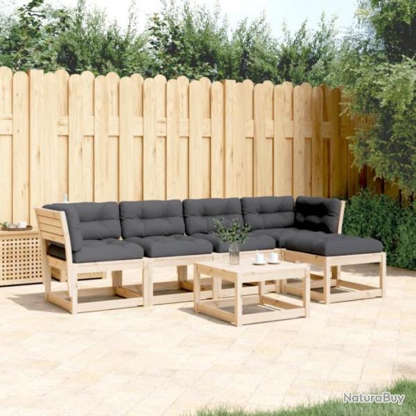 Salon de jardin 5 pcs avec coussins bois de pin massif