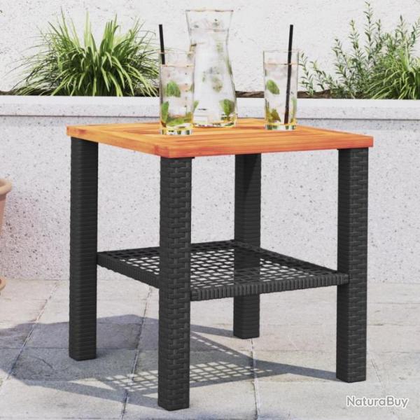 Table de jardin noir 40x40x42 cm rsine tresse et bois acacia