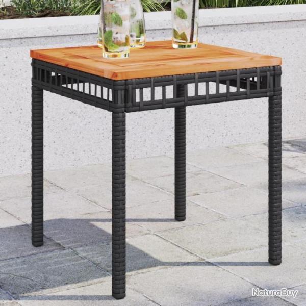 Table de jardin noir 38x38x42 cm rsine tresse et bois acacia