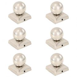 Bouchons de poteau 6 pcs Globe final Acier inoxydable 71x71 mm