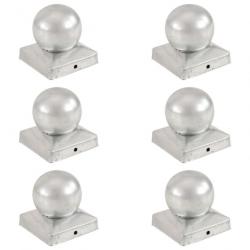 Bouchons de poteau 6 pcs Globe final Métal galvanisé 91x91 mm