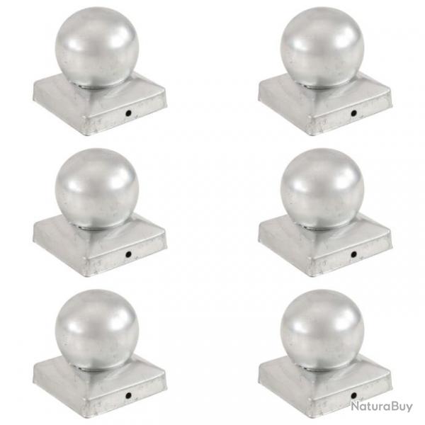 Bouchons de poteau 6 pcs Globe final Mtal galvanis 91x91 mm