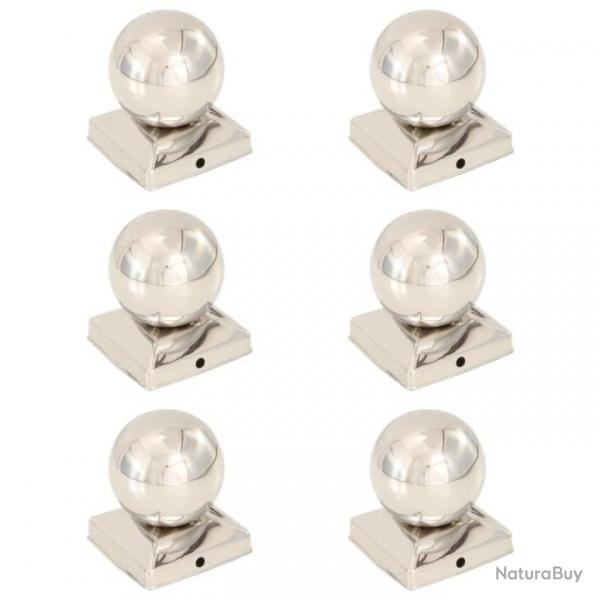 Bouchons de poteau 6 pcs Globe final Acier inoxydable 91x91 mm