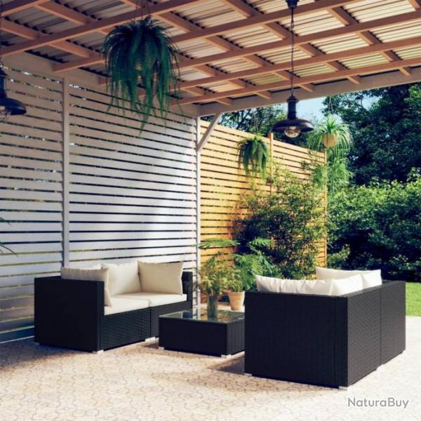 Salon de jardin 5 pcs avec coussins Rsine tresse Noir