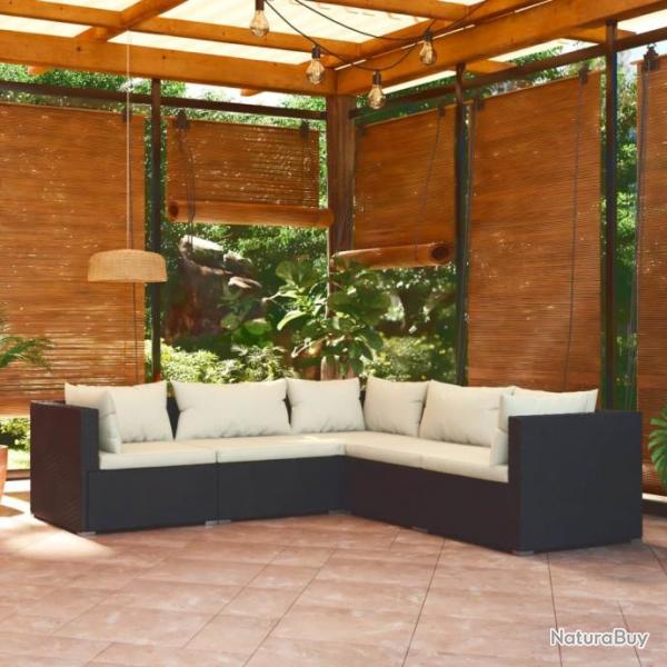 Salon de jardin 5 pcs avec coussins Rsine tresse Noir