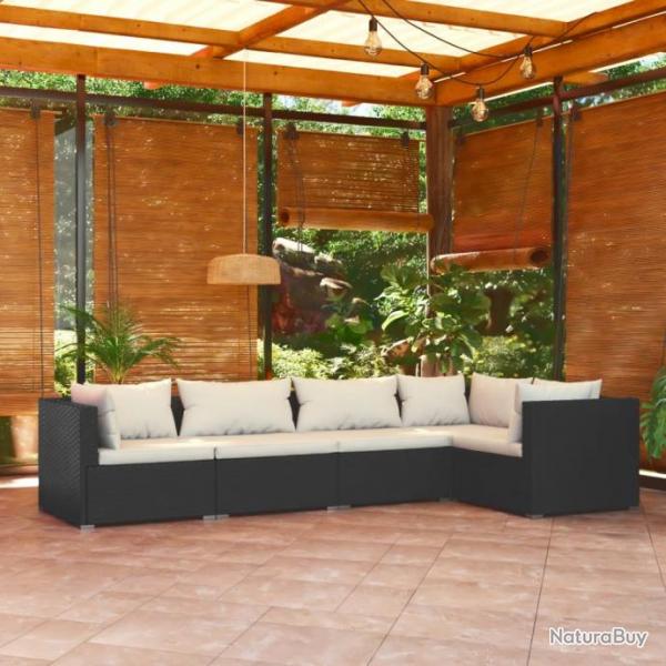 Salon de jardin 5 pcs avec coussins Rsine tresse Noir