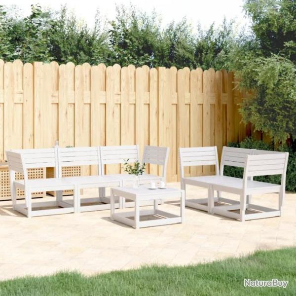 Salon de jardin 5 pcs blanc bois massif de pin