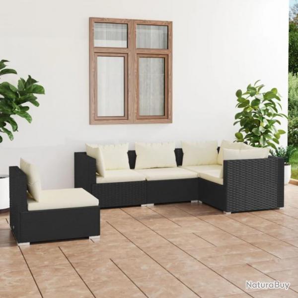 Salon de jardin 5 pcs avec coussins Rsine tresse Noir