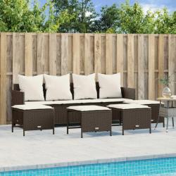 Salon de jardin avec coussins 5 pcs marron résine tressée