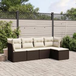 Salon de jardin avec coussins 5 pcs marron résine tressée