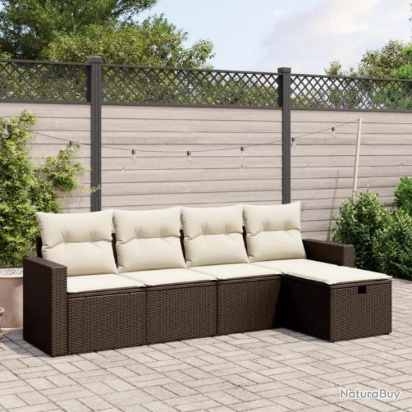 Salon de jardin avec coussins 5 pcs marron rsine tresse